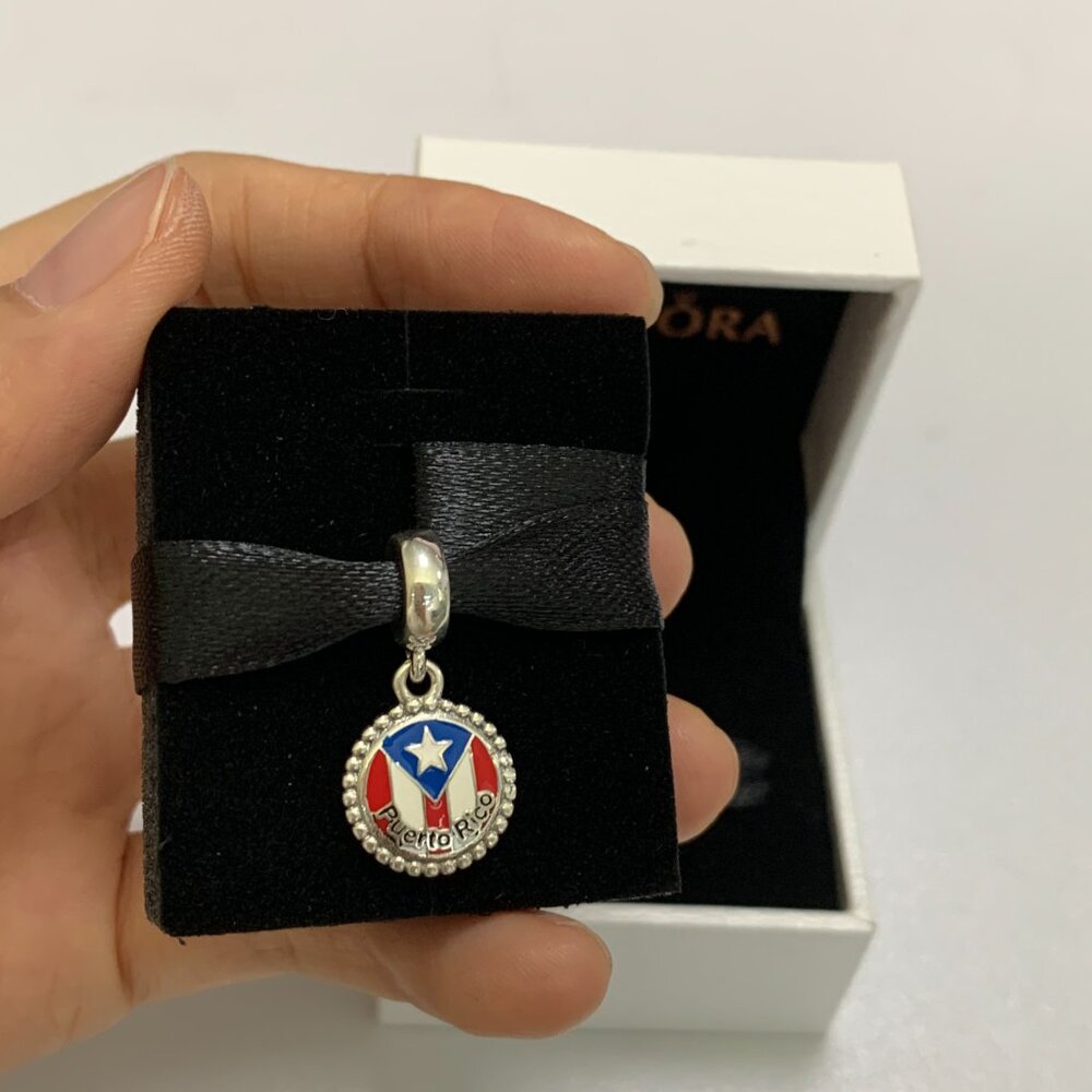 Pandora Puerto Rico Flag Charm S925 Sterling Silver Jewelry with a gift box